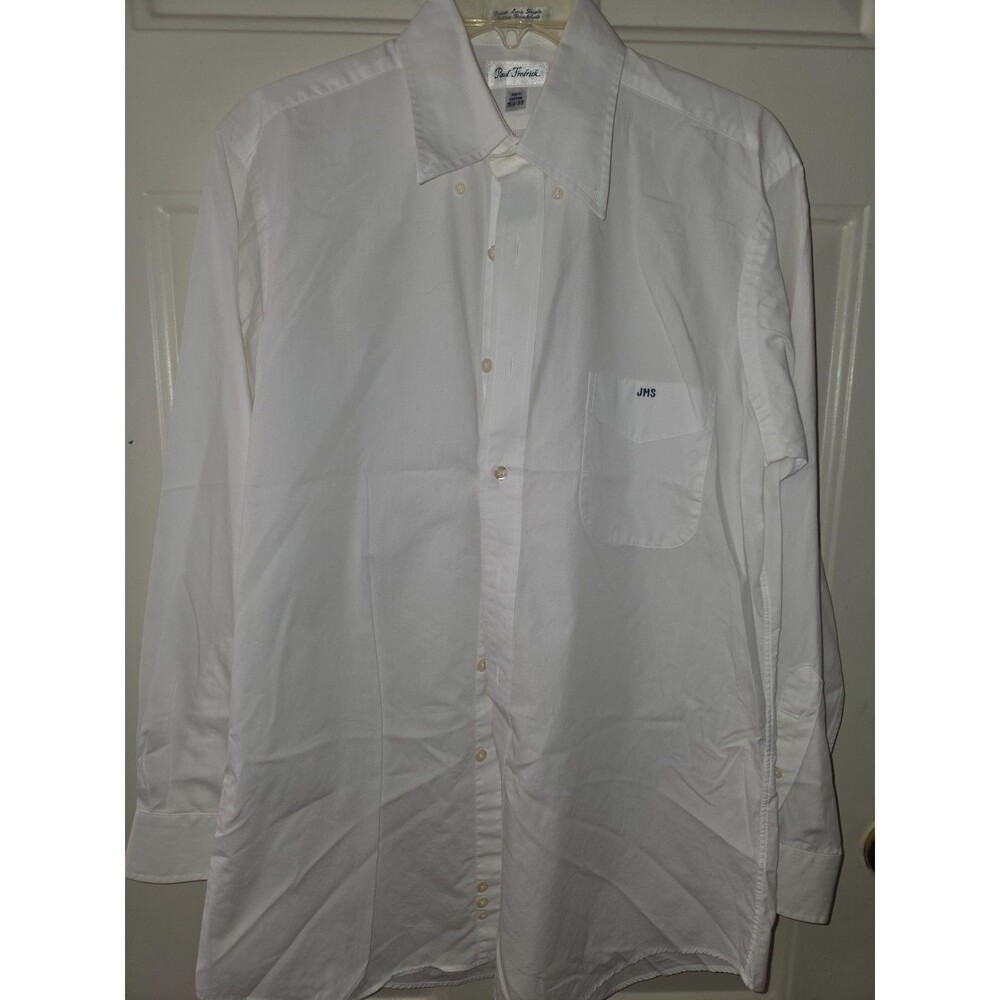 Paul Fredrick Mens White 100% Cotton Barrel Cuff Sz 15.5-33 "JMS" Embroidered
